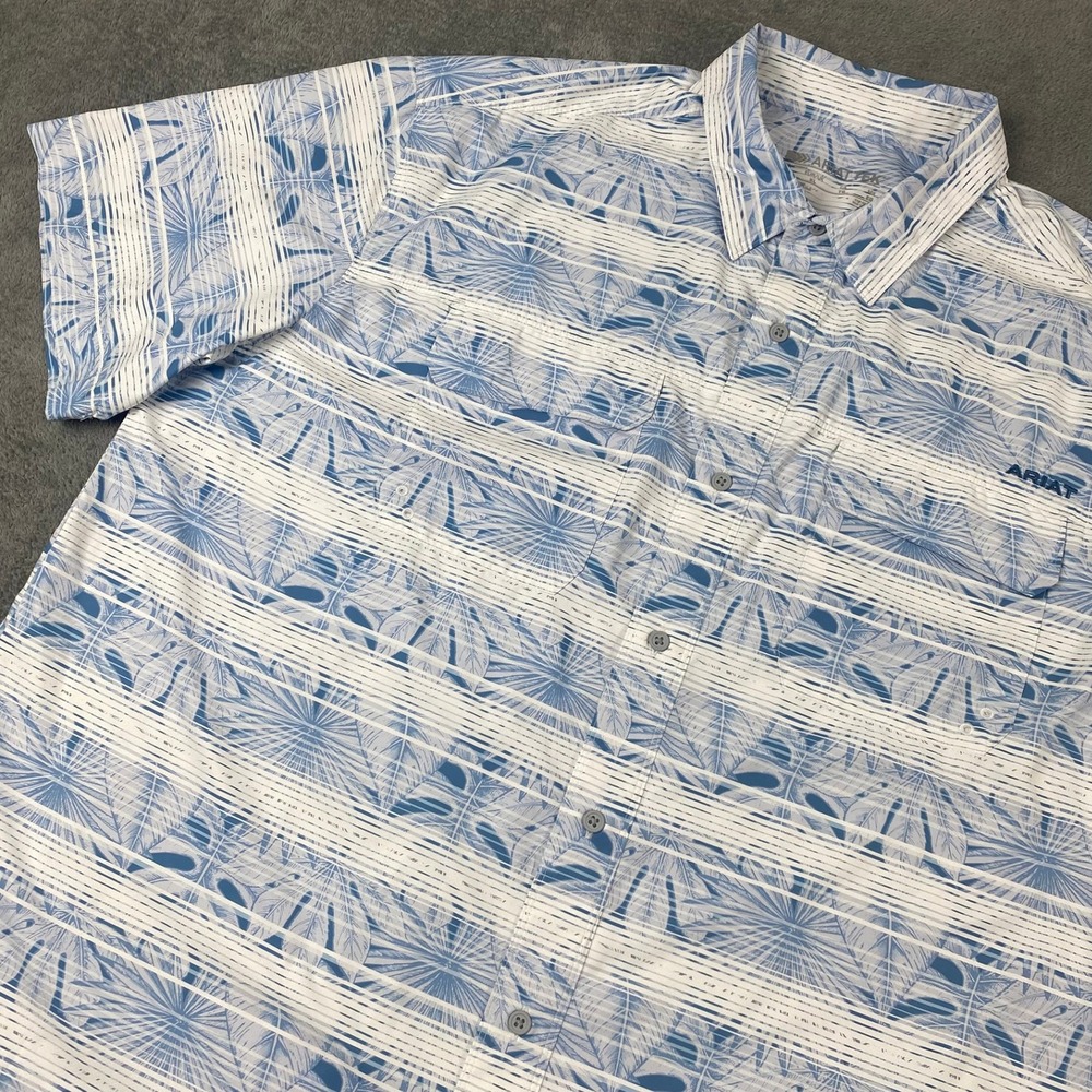 Ariat Mens XL Button Down Shirt Blue Tropical Palm Vented AriatTEK Performance
